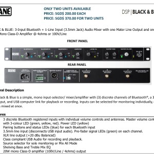 RANE BLACK & BLUE:3-CH BLUETOOTH & 3.5mm AUDIO MIXER WITH 20 WATT (100V/Line/4ohms) MONO AMPLIFIER