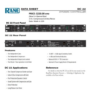 RANE DC 22 TWO CHANNEL COMPRESSOR / LIMITER / NOISE GATE