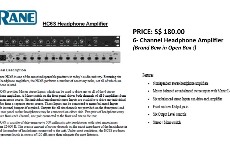 RANE HC6S: 6 CHANNEL STEREO HEADPHONE AMPLIFIER CONSOLE (Made in USA)